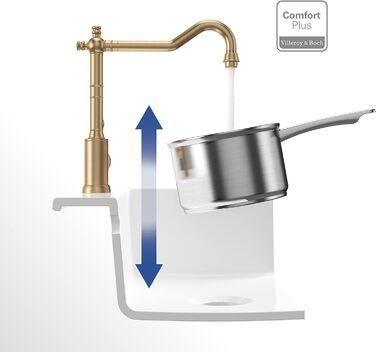 Змішувач кухонний Villeroy & Boch Avia 2.0 золотий, з керамічним картриджем, поворотний на 360°, високий вилив 235мм, для високого тиску