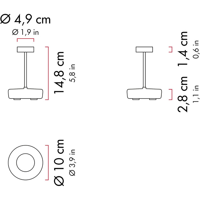 Zafferano Swap Mini – бездротова настільна лампа з димером, сенсорним керуванням, 2700K, для дому та вулиці, чорна, 14,8 см