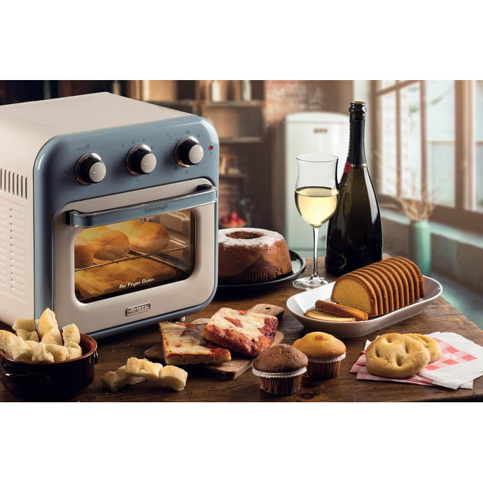 Аерофритюрниця та піч 2-в-1 Ariete Vintage 4632, 16 л, з вертелем та кошиками з нержавіючої сталі, 1400 Вт, таймер 60 хв, до 230°C, блакитний