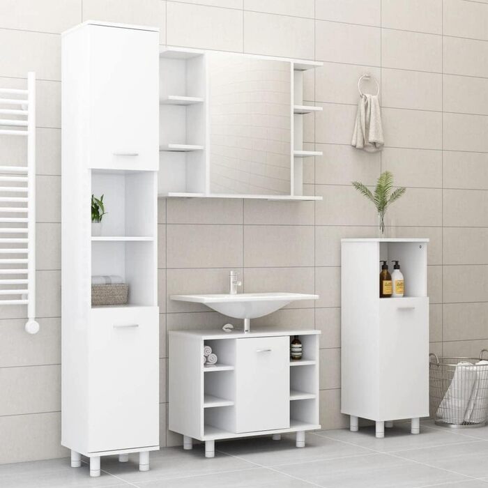 Шафа для ванної vidaXL, 6 відділень, 2 дверцята, білий, 30x30x179 см, ДСП
