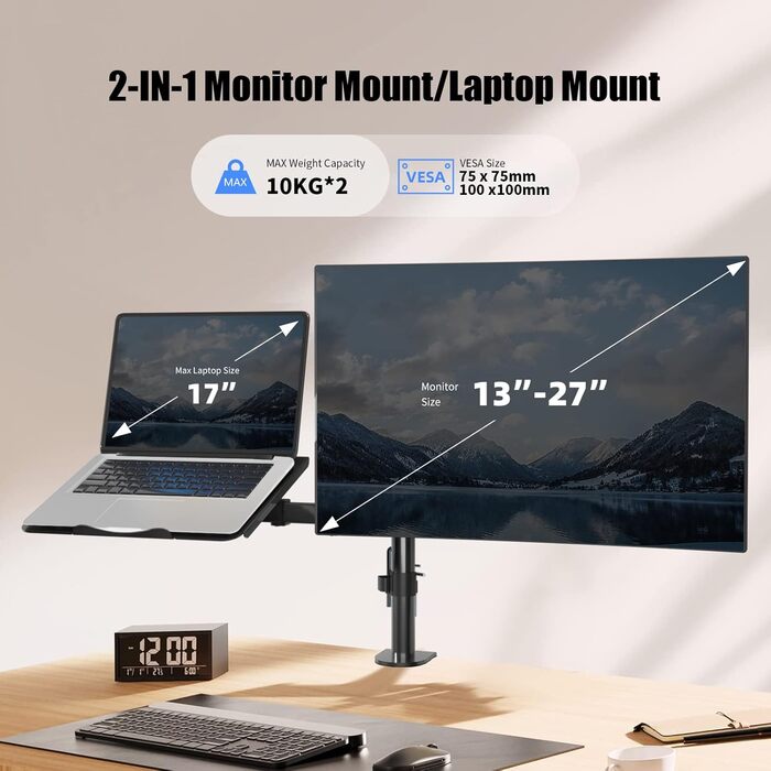 Підставка для монітора Suptek, 2 монітори, для LCD/LED екранів 13-27 дюймів, з кріпленням для ноутбука (MD6432TP004)