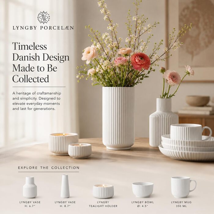 Ваза Lyngby Porcelæn H20.5 см, класичний дизайн, біла кераміка