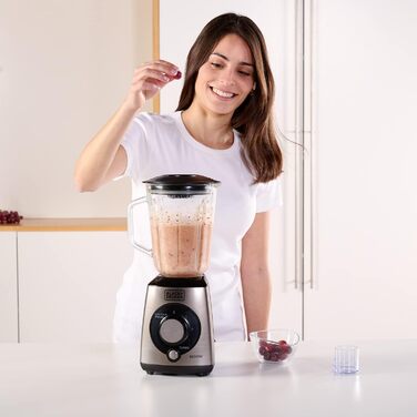 Стаціонарний блендер BLACK+DECKER, 1000 Вт, 1,5 л, імпульсний режим, пластикова чаша, 4-лезове розбірне лезо з нержавіючої сталі, легке очищення, сірий