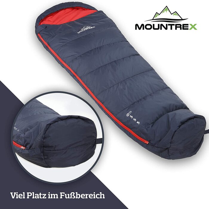 Спальний мішок MOUNTREX ультралегкий 760г, компактний, літній, мумія, для кемпінгу, подорожей, фестивалів, 100GSM, теплий, з'єднуваний, темно-синій/червоний