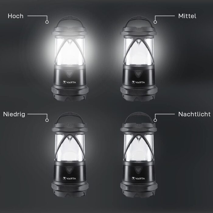 LED кемпінговий ліхтар VARTA Indestructible L30 Pro з 6 батарейками AA, водонепроникний, з нічним режимом, для риболовлі, кемпінгу, аутдор та аварійного освітлення