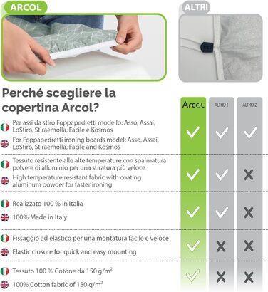 Чохол для прасувальної дошки Foppapedretti ARCOL, еластичний, 100% бавовна, з затискачем, зелений, сучасний дизайн, зроблено в Італії