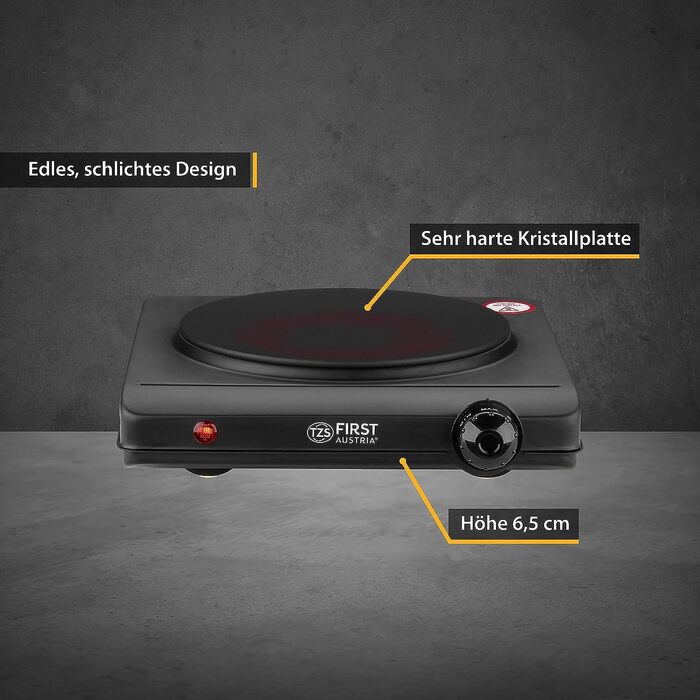Електрична керамічна плитка TZS First Austria, інфрачервона, 19,4 см, швидкий нагрів, універсальна для всіх типів посуду