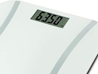 Електронна вага Salter 9073 WH3R для людей, з аналізом жиру, LCD-дисплеєм, скляна, висока точність, крок 50 г, функція Step-on, ніжки для килима, до 180 кг, біла