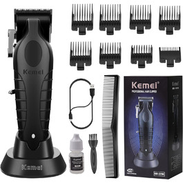 Kemei 2296 професійна машинка для стрижки волосся і бороди, бездротова, T-подібний лезо, USB-зарядка, чорна