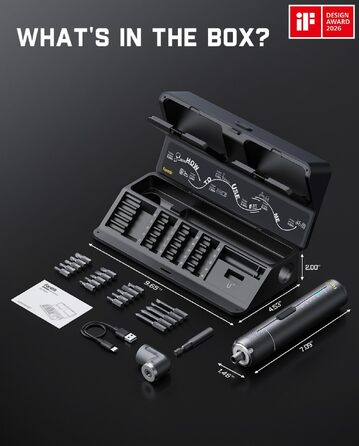 Акумуляторний шуруповерт Fanttik S2 Pro 3.7V, 7 моментів (0.5-6 Нм), 20 біт, адаптер 90°, для меблів та ремонту
