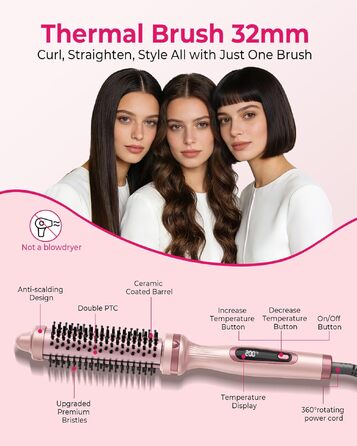 UKLISS Hairstyler 5 в 1: Фен-щітка, стайлер для волосся, плойка, насадки для об'єму та випрямлення (Класичний Рожевий)