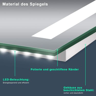 Елегантне дзеркало для ванної кімнати з LED-підсвічуванням 45x60 см, холодне біле світло, IP44, енергозберігаюче, 60L x 45B см