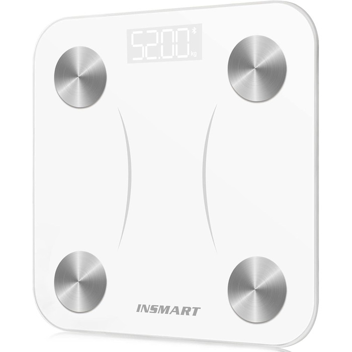 Розумні ваги INSMART для аналізу складу тіла, Bluetooth, додаток, вимірювання жиру, ІМТ, пульсу, м'язової маси, води, білка, кісткової маси, BMR, білі