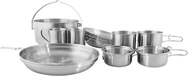 Набір посуду Tatonka Picnic Set IV з нержавіючої сталі для кемпінгу, 12 предметів: каструля, сковорода, тарілки та чашки, екологічний, для пікніка на 4 особи, сріблястий
