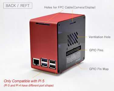 Алюмінієвий корпус ElectroCookie Mini Tower для Raspberry Pi 5 з вентилятором і підсвіткою RGB (червоний)