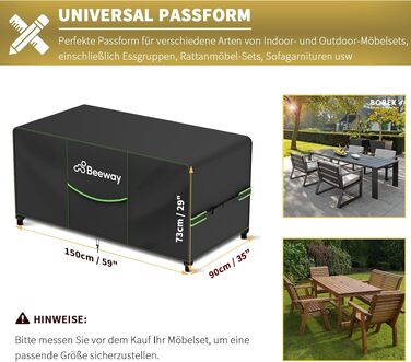 Чохол для садових меблів BEEWAY V2.0 150x90x73 см, водонепроникний, Oxford 420D, анти-UV, зимовий, чорний