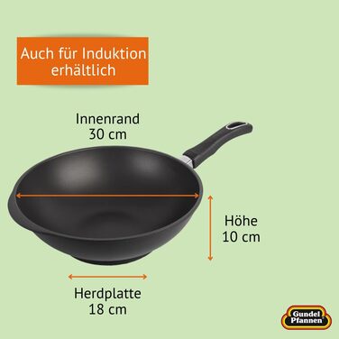 Wok-сотейник литий Gundel GUSS-WOK 30 см, антипригарний, PFOA-free, з ручкою, товсте дно Akku-Therm