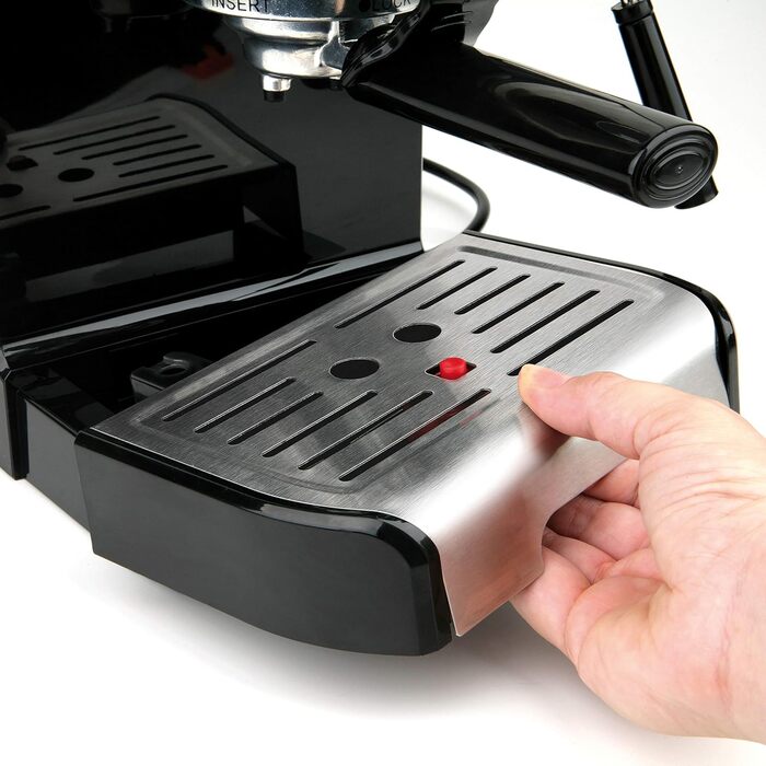 Еспресо-машина BLACK+DECKER BXCO1200E, 20 Бар, 1200 Вт, з капучинатором, для меленої кави та кавових подушечок, нержавіюча сталь, чорна, швидкий нагрів Thermoblock