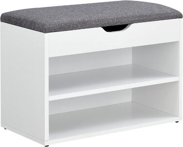 Банкетка для взуття en.casa Gentofte 60x30x46 см, 3 полиці, на 4 пари, сидіння, біло-сіра