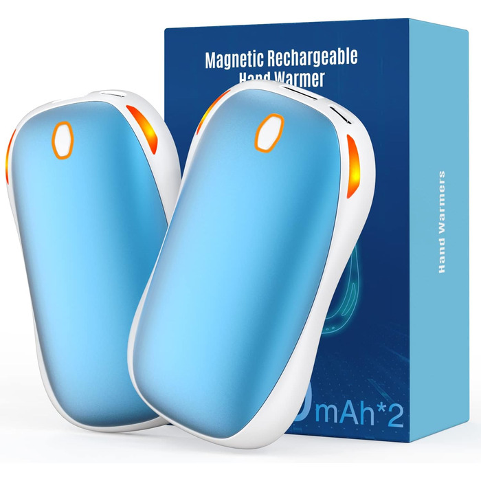 Електричний грієчка для рук 5000mAh, 2 шт. - багаторазовий кишеньковий грієчка для активного відпочинку, зимовий подарунок для дітей, жінок та чоловіків (блакитний)
