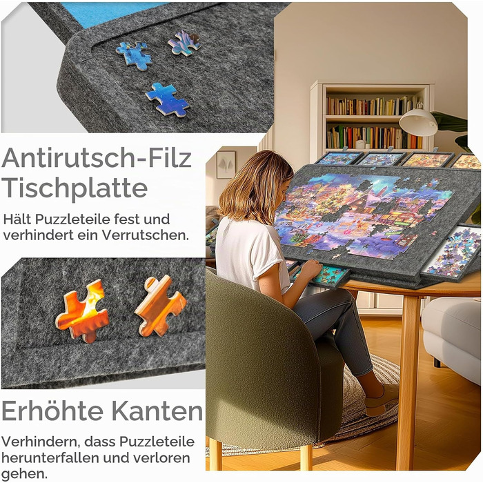 Нахильний стіл для збирання пазлів на 1500 деталей з підставкою 2-в-1, кришкою та 6 кольоровими шухлядами, регульований пазл-борд для дорослих