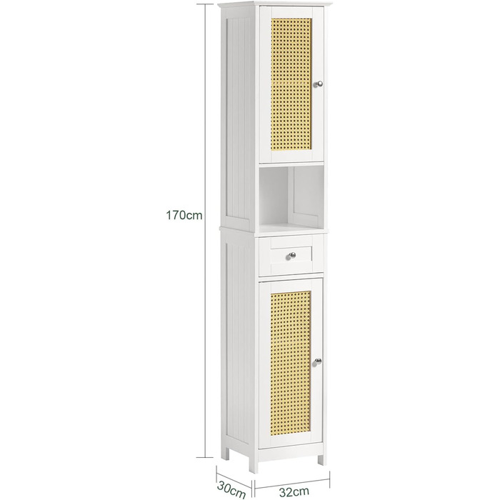 Високий шафа для ванної SoBuy FRG236-DG, темно-сірий, 32x170x30 см, з відкритою полицею, шухлядою та дверцятами