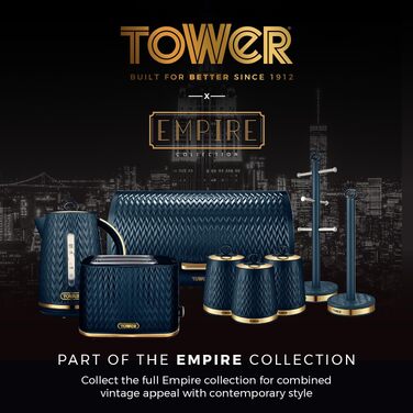 Контейнер для хліба Tower T826090GRY Empire з ролетною кришкою, нержавіюча сталь та латунь, Midnight Blue