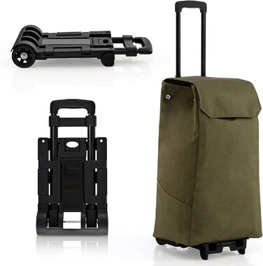 Кошик-тележка COSTWAY 2 в 1, 38 л, висота регулюється, 2 колеса, зелений, до 60 кг, з бічними кишенями та відділенням на блискавці