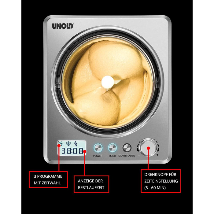 Морожениця Unold Profi Plus 2.5л з компресором та книгою рецептів (101 рецепт) | Автоматична, нержавіюча сталь, самоохолоджувальна, 250 Вт