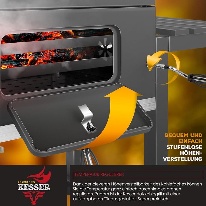 Гриль-вогнярка KESSER® XL з нержавіючою сталлю, термометром та аксесуарами для приготування на вугіллі