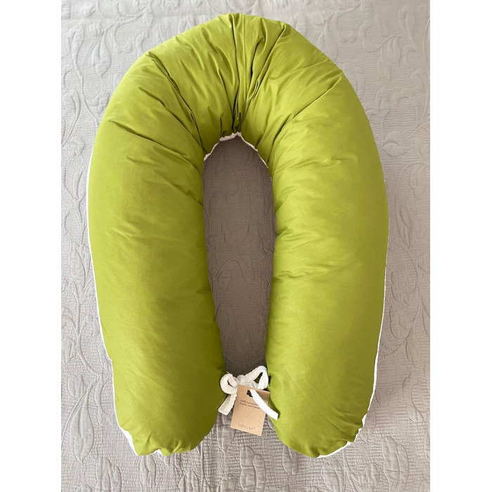 Подушка для вагітних LOOLAY XXL 170 см, бавовна, для сну на боці, дихаюча, з наволочкою, вафельна біло-зелена