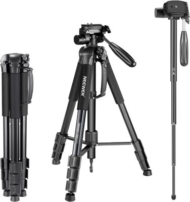 Neewer портативний штатив 177 см з алюмінію з 3D головкою для DSLR камер, чорний