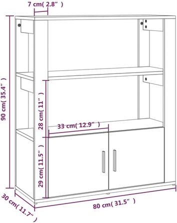 Комод-вітрина vidaXL з ДСП, 80x30x90 см, дуб копчений, багатофункціональний шафа, книжкова полиця, тумба для зберігання