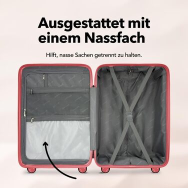 Валіза Travel One Hartschalen – набір дорожніх валіз 32/60/98 л, кодовий замок, колеса 360° (Червона, 68 л)