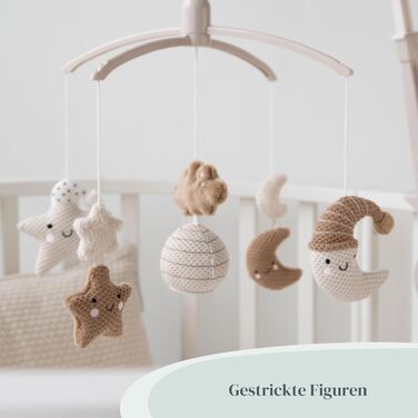 Музична мобіль Baby's Only Baby Heaven: Мобіль для немовлят з в'язаними фігурками, музичною шкатулкою, легко кріпиться, для хлопчиків та дівчаток, колір Clay/Warm Linen