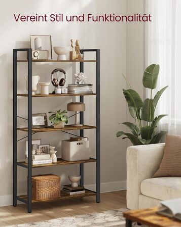 Стелаж VASAGLE Regal: 5 полиць, для офісу, вітальні, спальні, кухні, 30 x 80 x 153 см, вінтажний коричневий + чорний