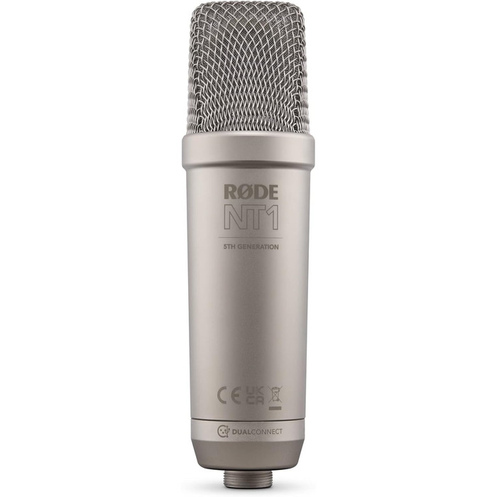 Студійний мікрофон RØDE NT1 5 покоління з великою діафрагмою, XLR та USB, із павуком і поп-фільтром, для запису вокалу, музики та подкастів, сріблястий