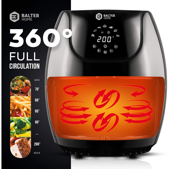 Аерофритюрниця Balter Airfryer XXL 5,5 л з вікном перегляду, 12 програм, багатофункціональна фритюрниця без олії, HL-551T