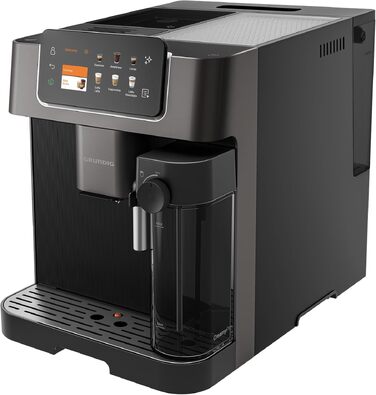Кавомашина автоматична Grundig KVA 8230, 19 бар, сталева кавомолка, капучинатор, підігрів чашок, чорний/сріблястий