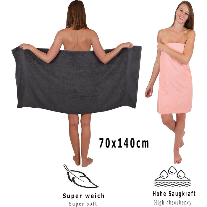 Комплект рушників Betz Palermo 6 шт: 2 банних 70x140 см, 4 рушники 50x100 см, сауна-рушник, антрацит/абрикос
