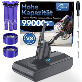 Акумулятор для пилососа Dyson V8 Absolute/Animal/Motorhead/Fluffy (V8) - покращений, з карбоновим волокном + 5 фільтрів + 2 гвинти