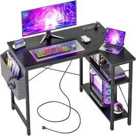 Кутовий комп'ютерний стіл BEXEVUE 120x70 см з розетками, ергономічний L-подібний, для дому, навчання, роботи, геймінгу