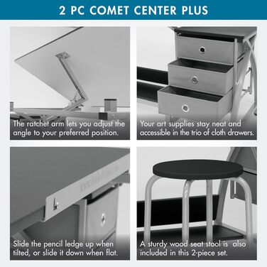 Набір стіл для малювання та стілець SD Studio Designs Comet Center Plus з регульованою стільницею та місцем для зберігання, сталь, сріблястий/чорний, 50x60x75 см