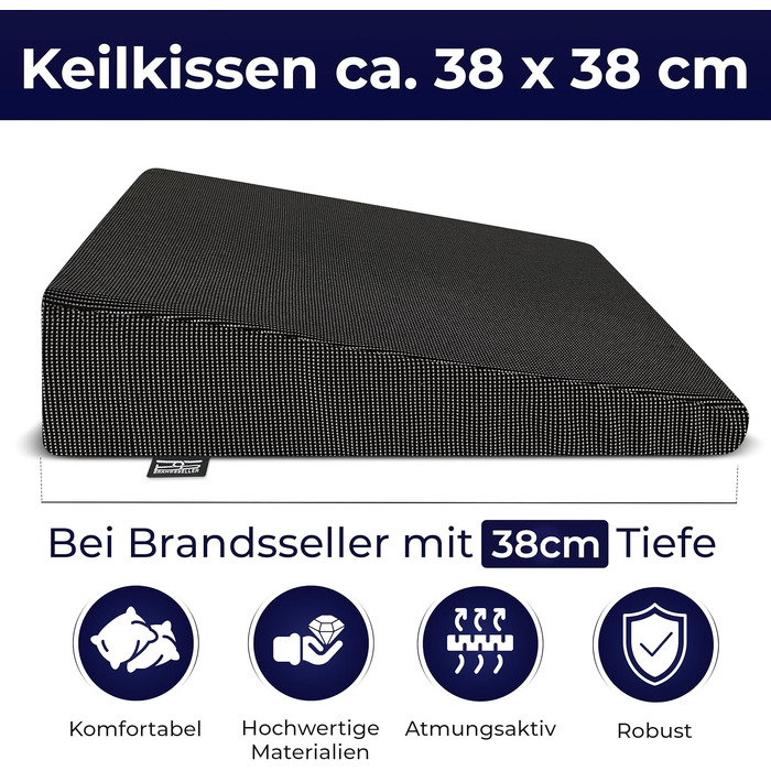 Подушка для сидіння Sitzkeilkissen (38x38x8 см) на стілець, автокрісло, офісне крісло - чорна