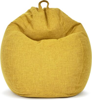 Сидячий мішок-чохол Green Bean XXL 80x90 см, льон, без наповнювача, жовтий, м'який, міцний, праний, додатковий внутрішній мішок, для дому