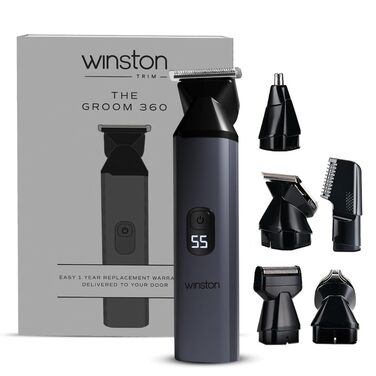 Триммер Winston Groom 360 All-in-One для чоловіків: набір 6-в-1 для догляду за обличчям та тілом (ніс, борода, тіло), водонепроникний IPX7, до 160 хв роботи