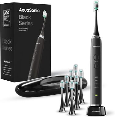 Електрична зубна щітка Aquasonic Black Series Ultra - 8 насадок, кейс, бездротова зарядка, 4 режими, таймер