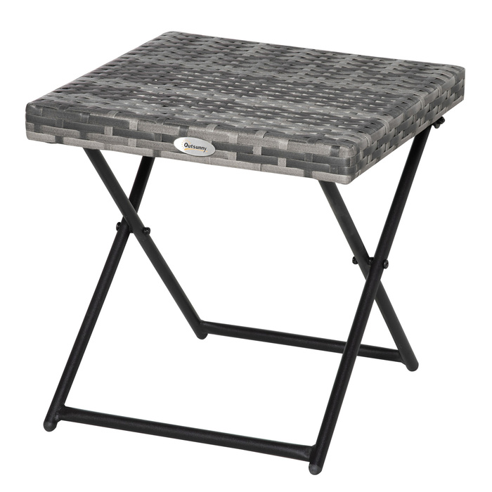 Outsunny Garden Table Poly Rattan Складаний журнальний столик Металевий каркас Сірий 40x40x40см