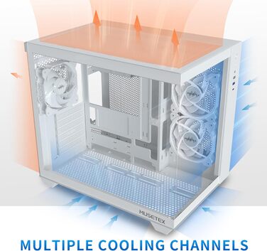 MUSETEX Y6 ігровий ATX корпус для ПК, білий, 270° огляд, загартоване скло, підтримка радіатора 360 мм, 3 встановлені вентилятори, Type-C