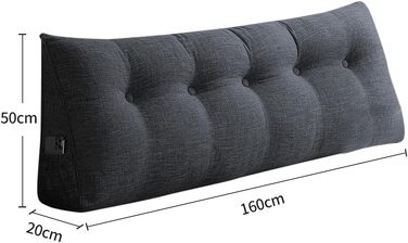 Подушка трикутна для спини OHMG 160x50x20 см темно-сіра з кишенею, для ліжка та дивана, знімний чохол